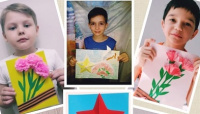 Воспитанники дошкольного учреждения «Журавушка» выполнили поздравительную открытку «Цветы Победы»